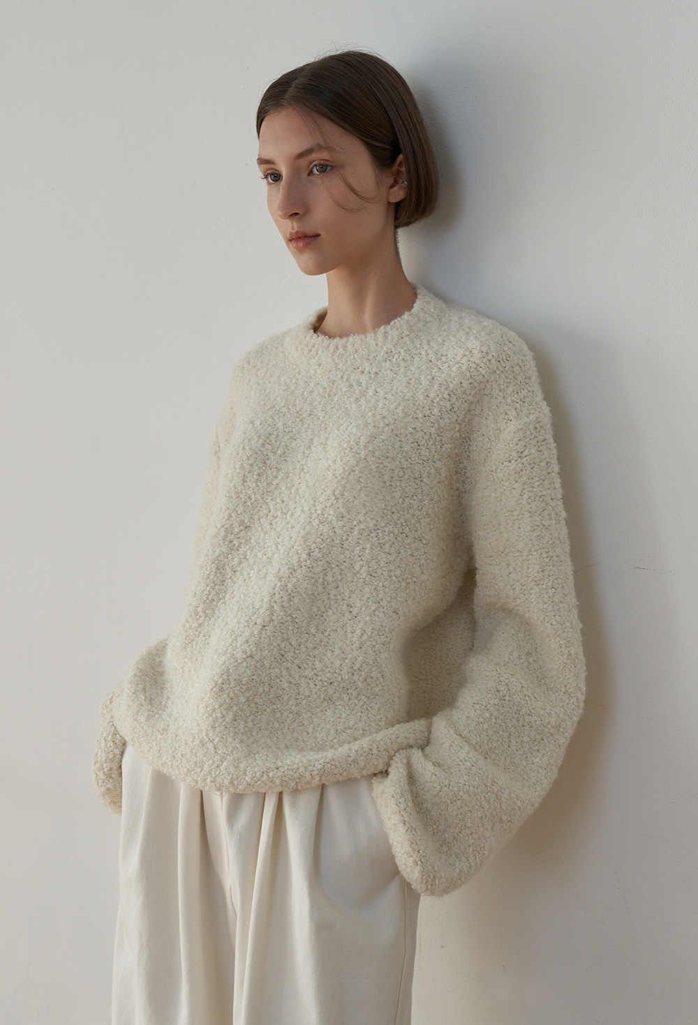 Boucle Loose Fit Pullover - Ivory 