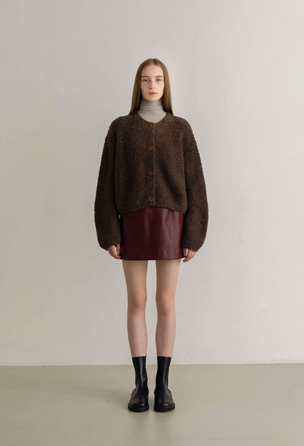 Vegan Leather Short Skirt - Burgundy 
